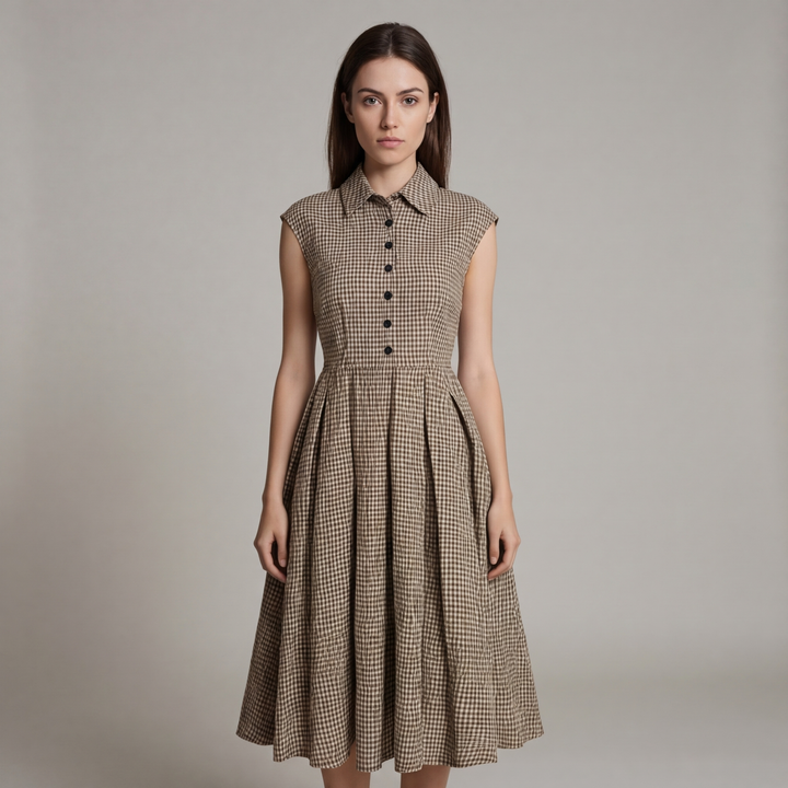 Abito Midi Donna Scozzese Bottoni Classico - Vesarelli
