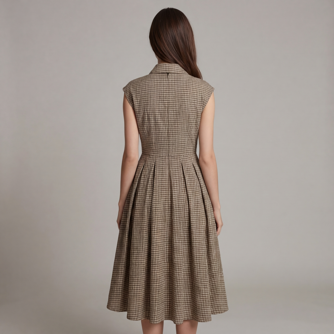 Abito Midi Donna Scozzese Bottoni Classico