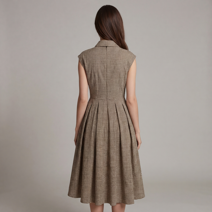 Abito Midi Donna Scozzese Bottoni Classico