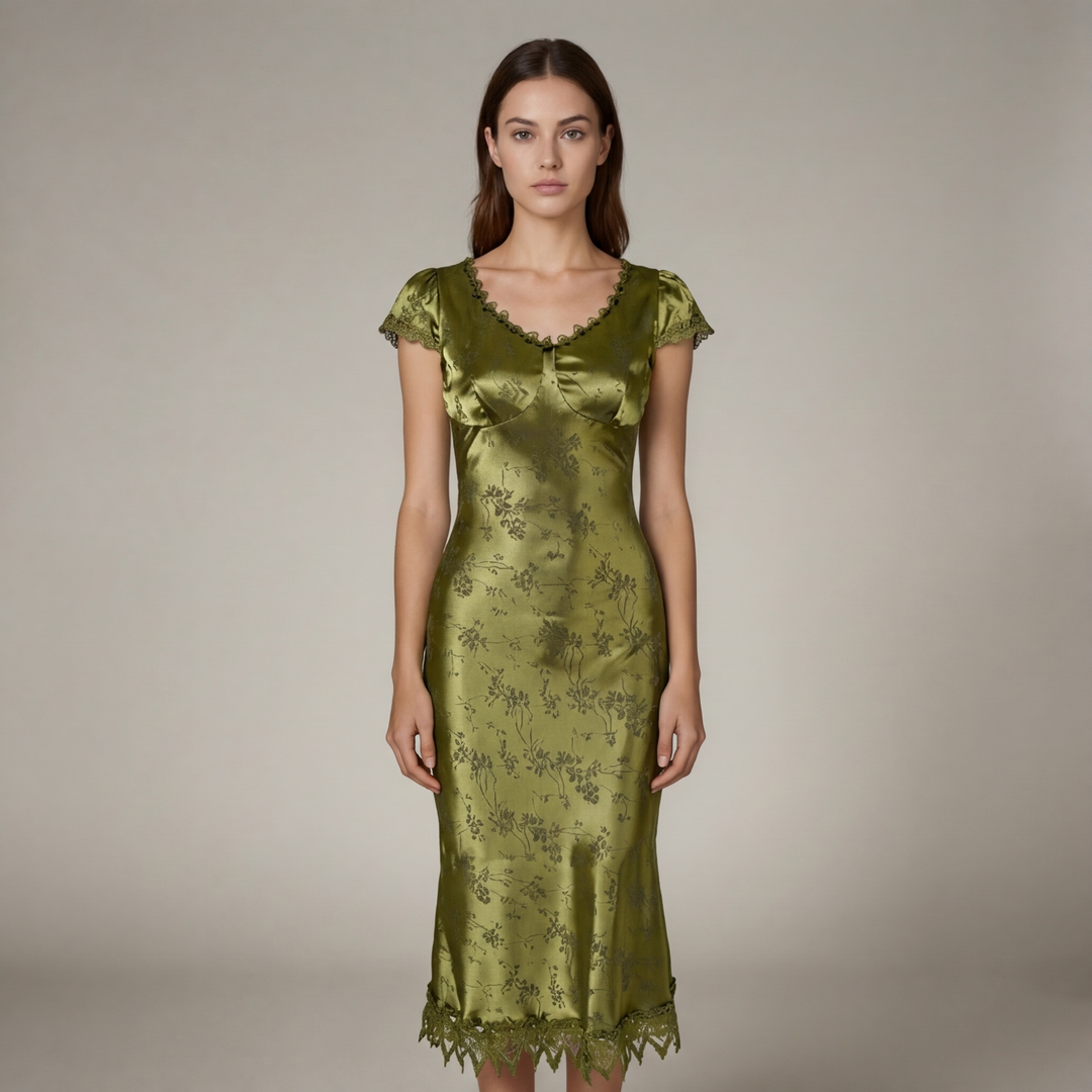 Abito Midi Donna Jacquard Manica Corta Elegante - Vesarelli