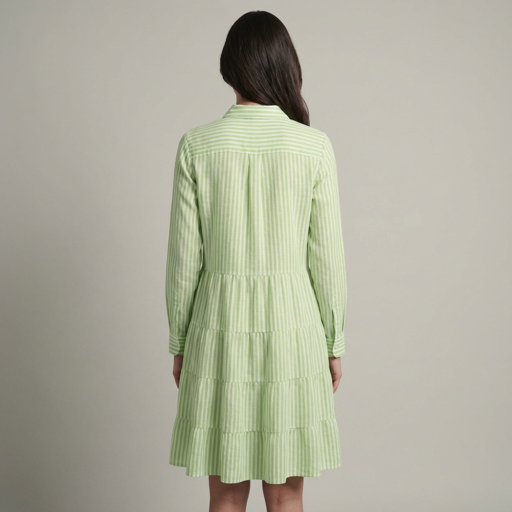 Abito Midi Donna Scollo a V Maniche Tre Quarti Stratificato
