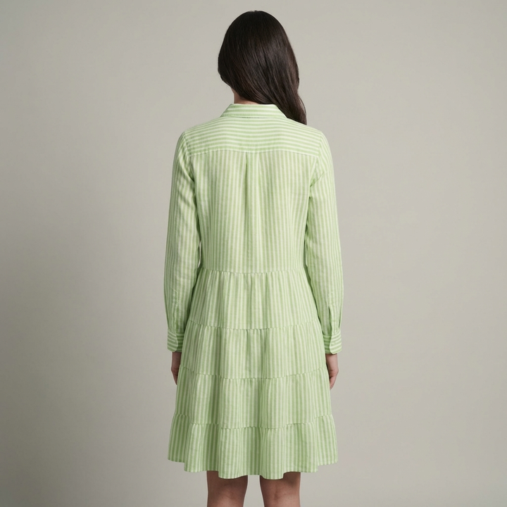Abito Midi Donna Scollo a V Maniche Tre Quarti Stratificato