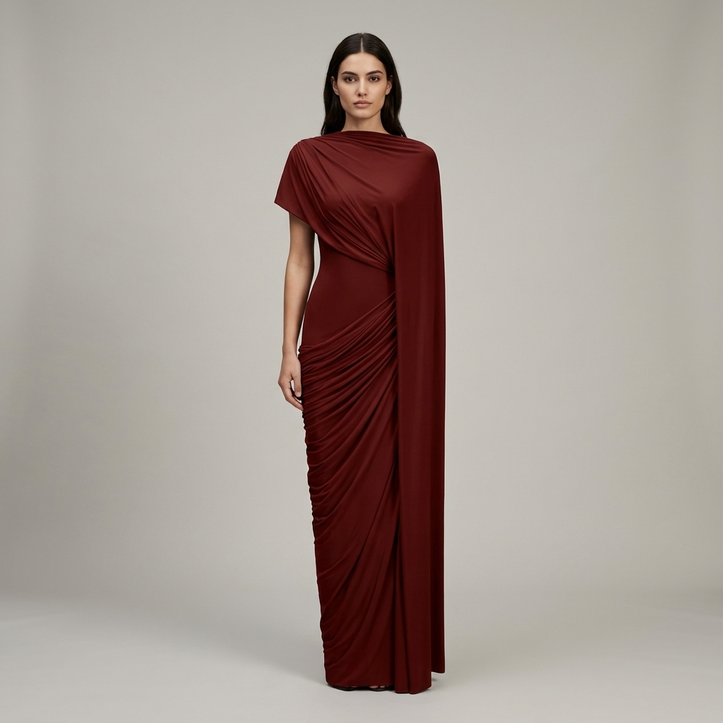 Abito Lungo Donna Drappeggiato Cappa Asimmetrica - Vesarelli