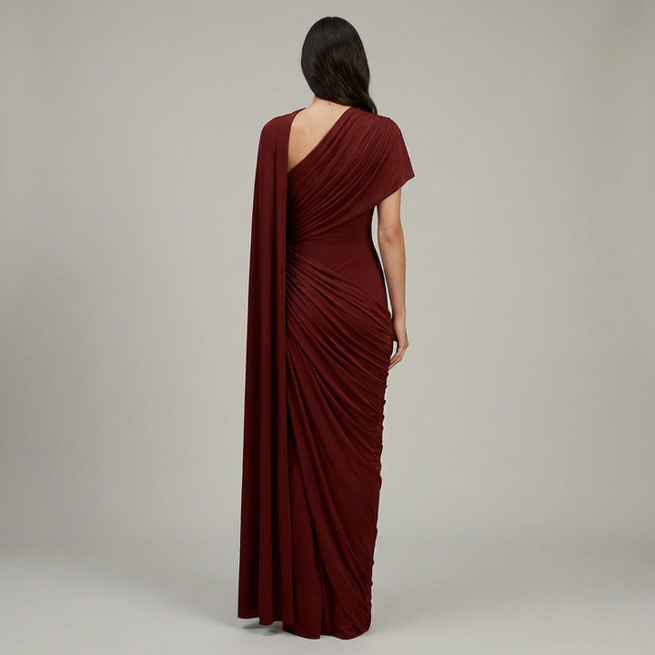 Abito Lungo Donna Drappeggiato Cappa Asimmetrica