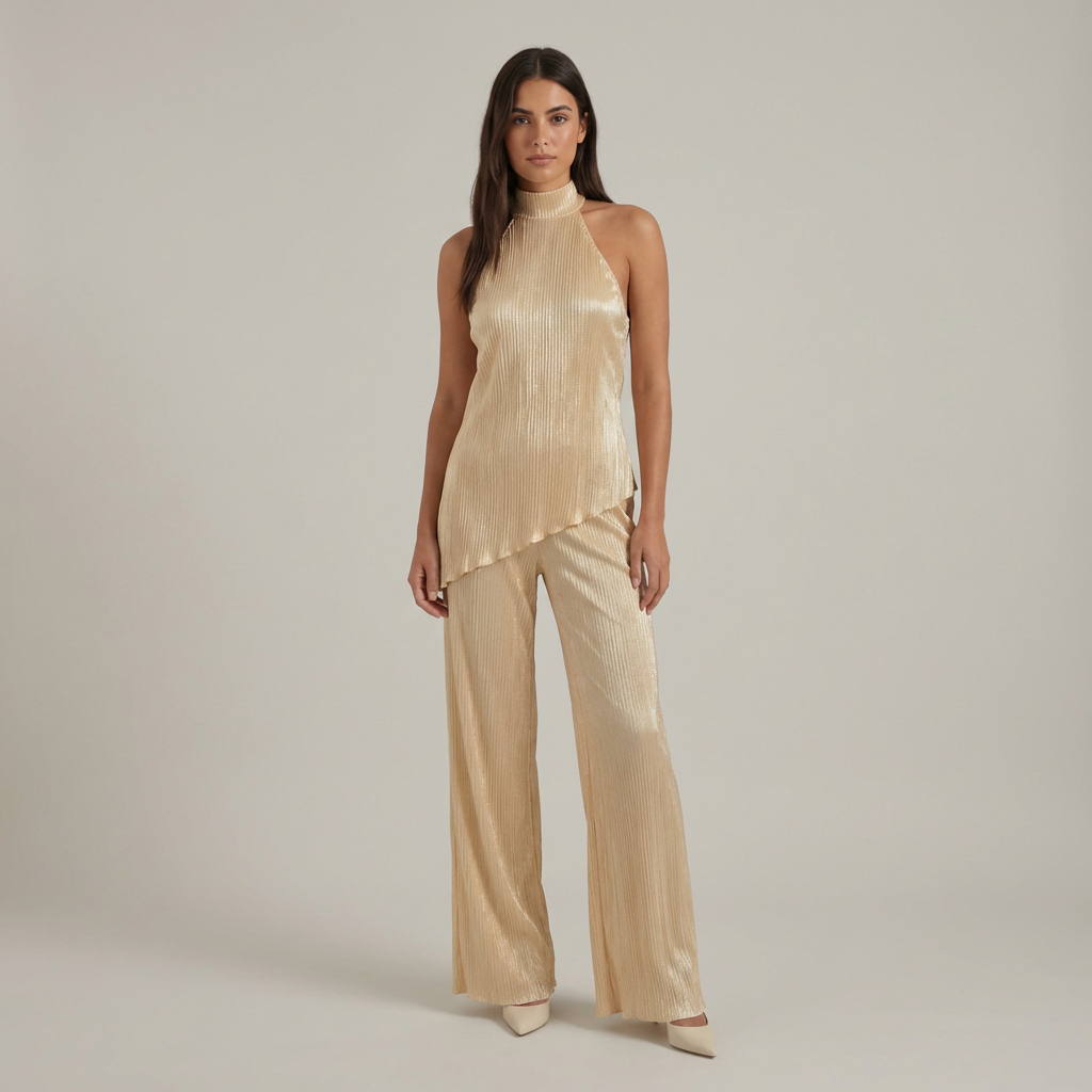 Set Donna Halter Schiena Scoperta Pantaloni Larghi Fluidi - Vesarelli