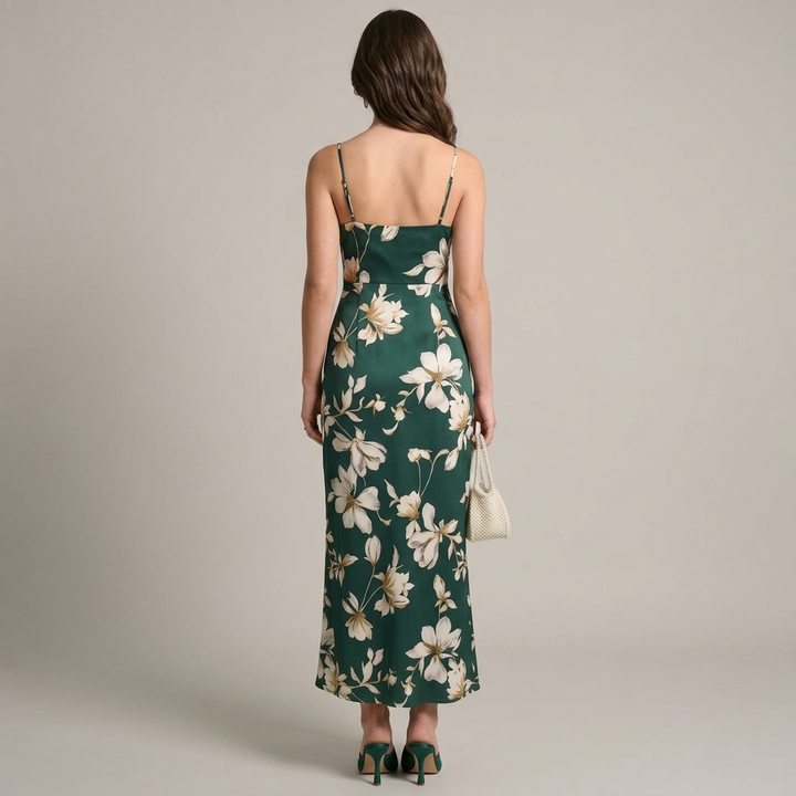 Abito Maxi Donna Floreale Spacco Vita Alta