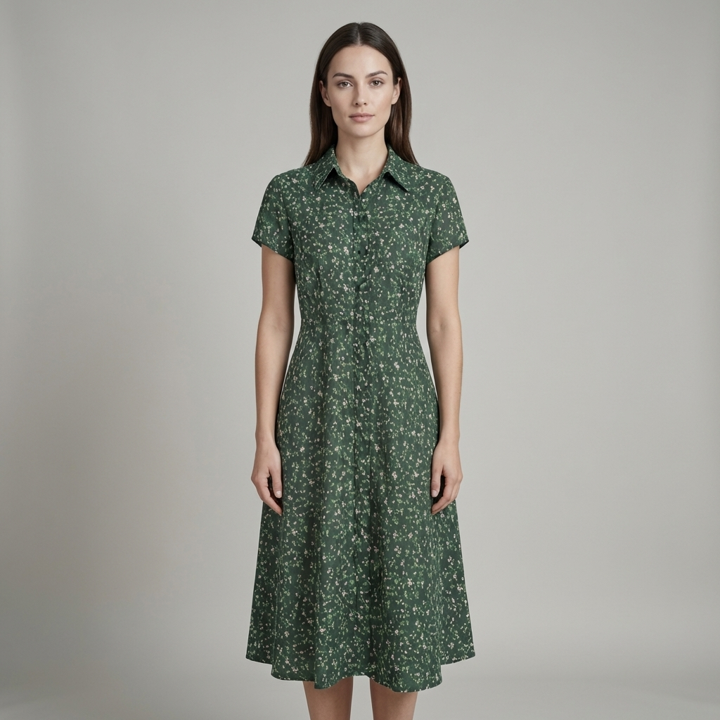 Abito Midi Donna Floreale Colletto Maniche Corte - Vesarelli