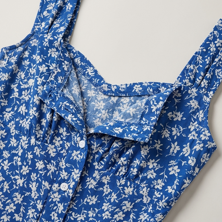 Abito Midi Donna Tessuto Floreale Scollo a Cuore
