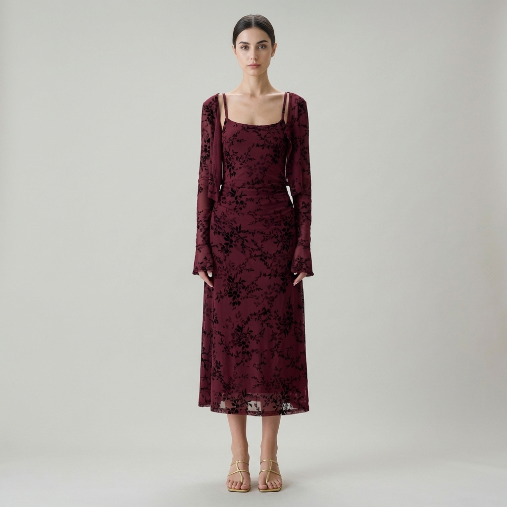 Abito Midi Donna Floreale Bodycon Sottoveste - Vesarelli