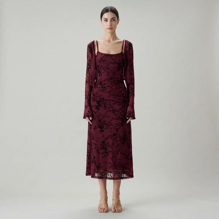 Abito Midi Donna Floreale Bodycon Sottoveste - Vesarelli