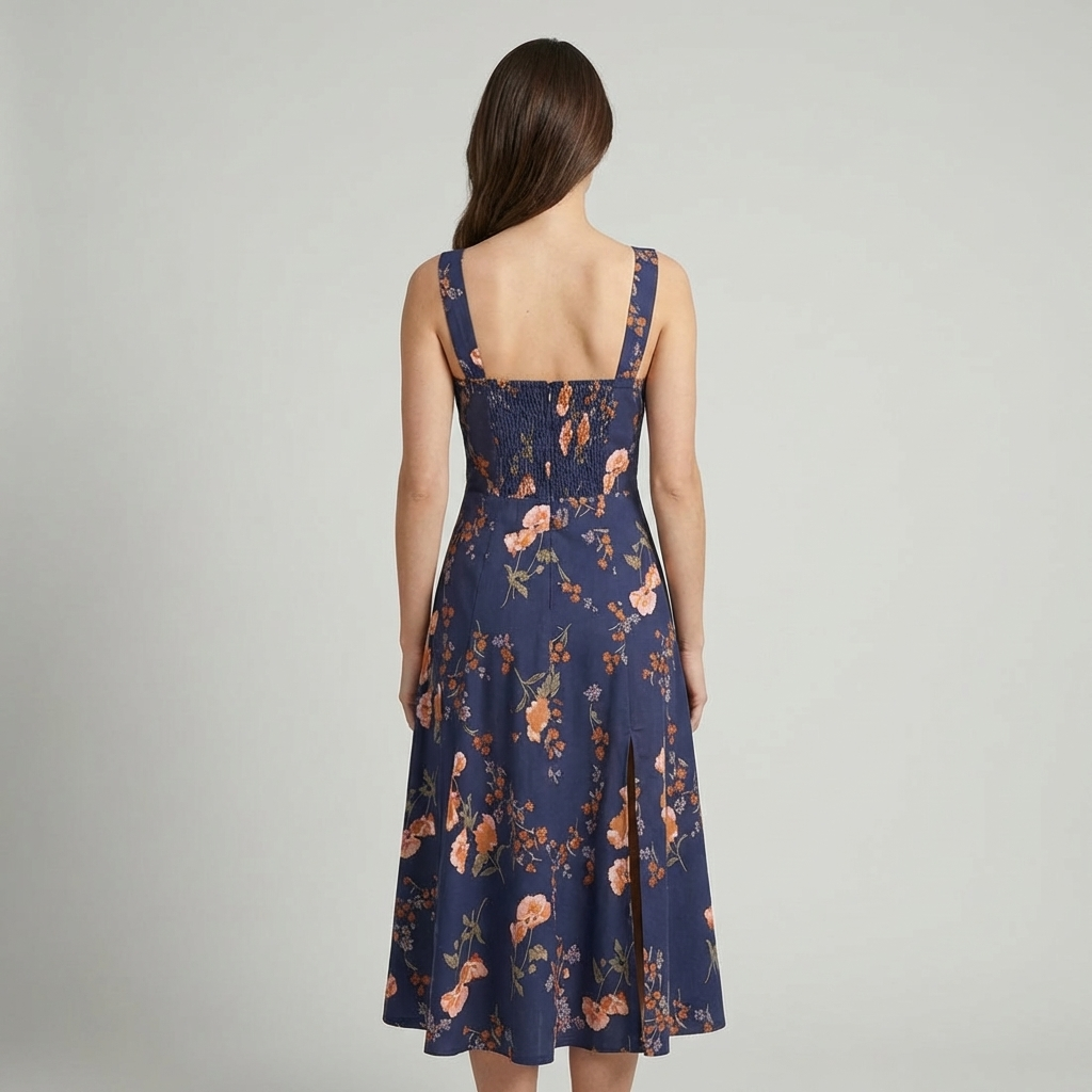 Abito Midi Donna Floreale Allacciato Arricciato