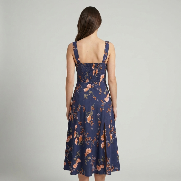 Abito Midi Donna Floreale Allacciato Arricciato