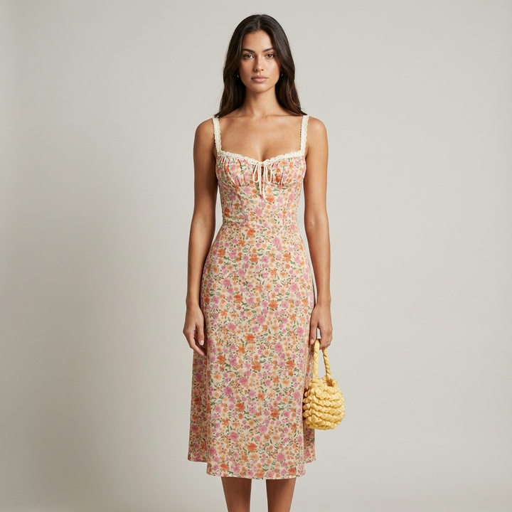 Abito Midi Donna in Tessuto Leggero Spalline Sottili - Vesarelli