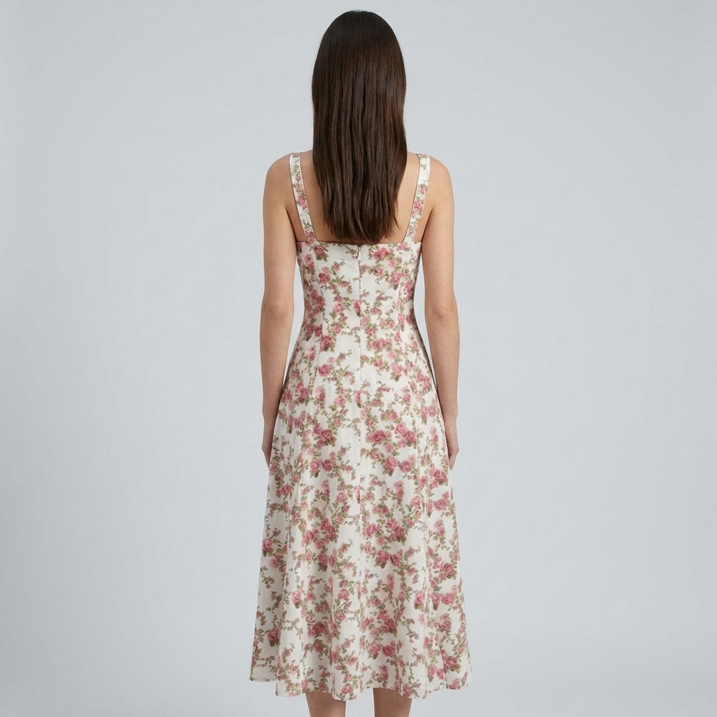 Abito Midi Donna Estivo Motivo Floreale Svasato