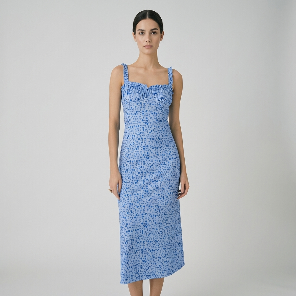 Abito Midi Donna Bohemien Spalline Stampa Floreale - Vesarelli