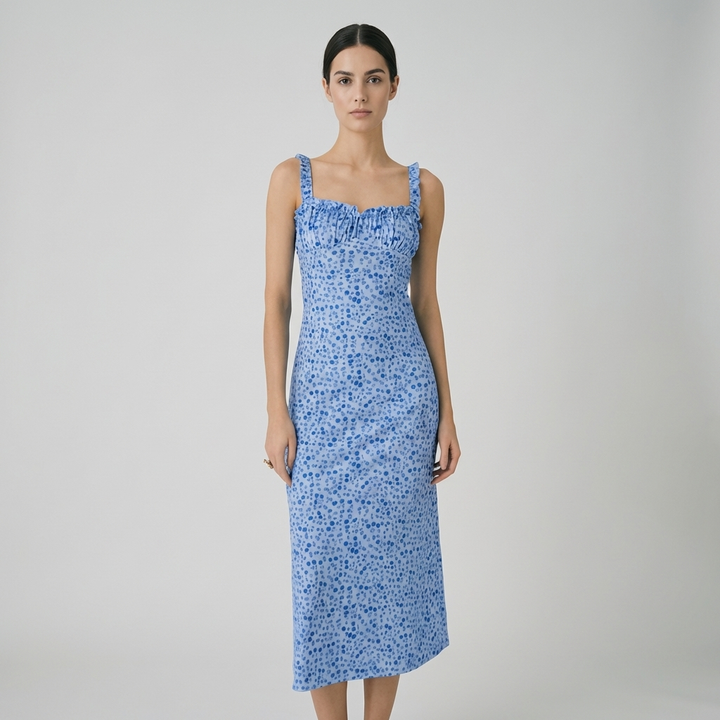 Abito Midi Donna Bohemien Spalline Stampa Floreale - Vesarelli