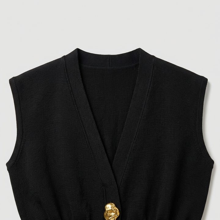 Blusa Gilet Donna Maglia Scollo a V Bottoni