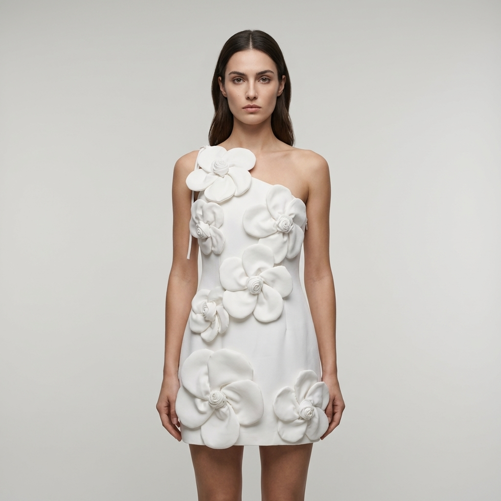 Abito Mini Donna in Tessuto Floreale Spalle Scoperte - Vesarelli