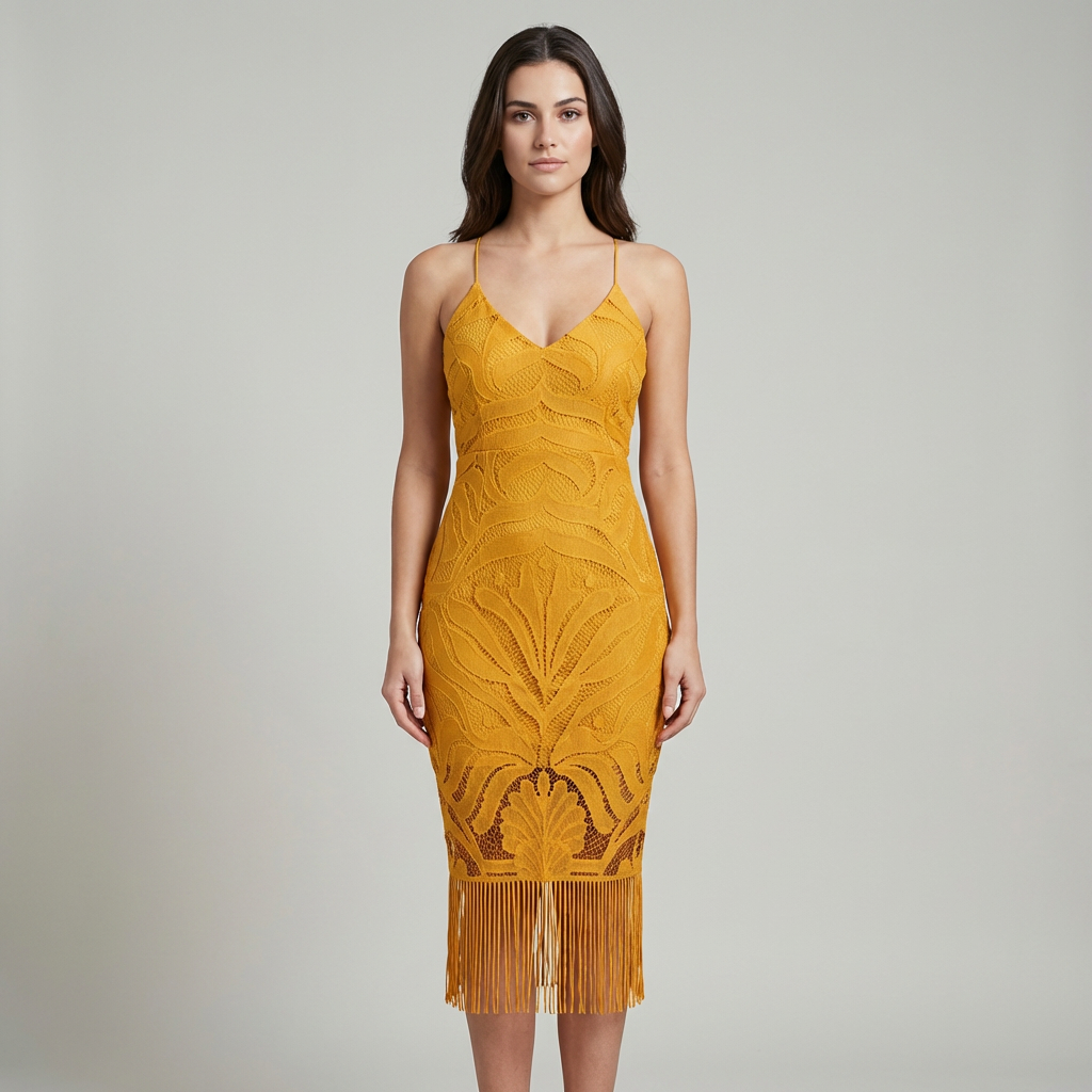 Abito Cerimonia Donna in Pizzo con Frange Stile Romantico - Vesarelli