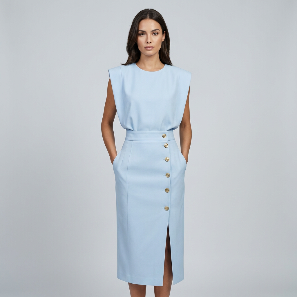 Abito Midi Donna Scollo Rotondo Spacco - Vesarelli