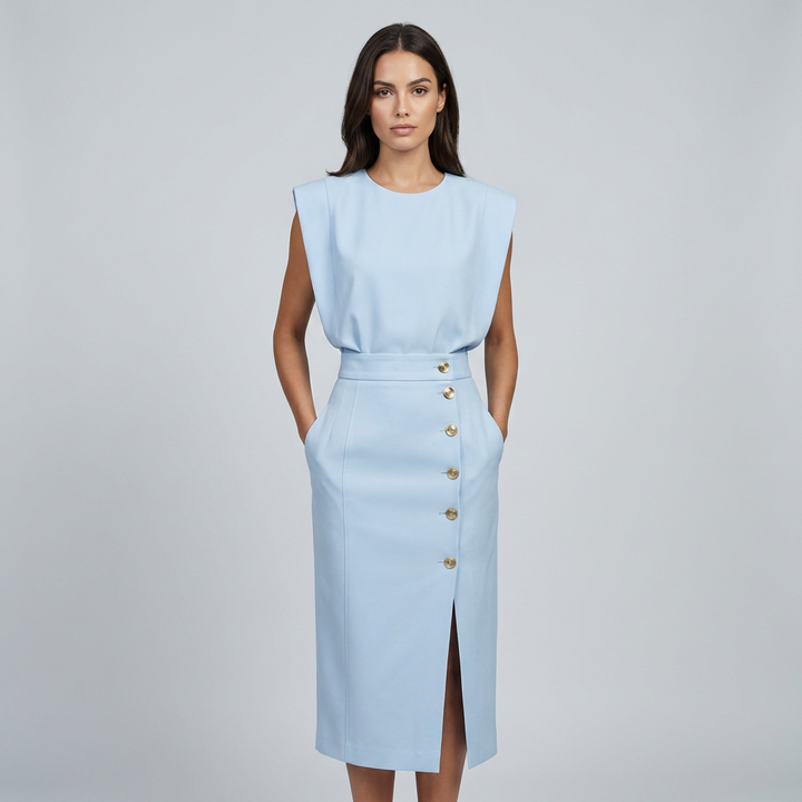 Abito Midi Donna Scollo Rotondo Spacco - Vesarelli