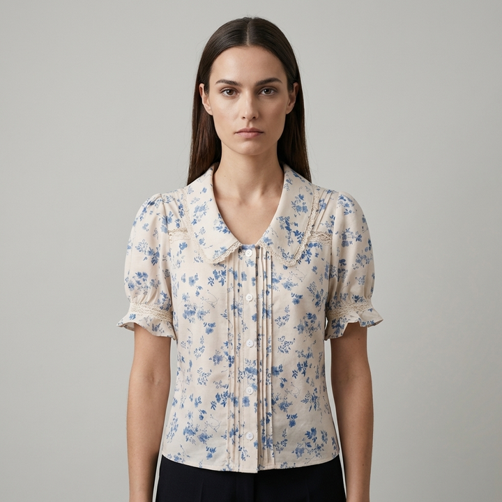 T-shirt Donna Scollo a V Tessuto Floreale Morbido - Vesarelli
