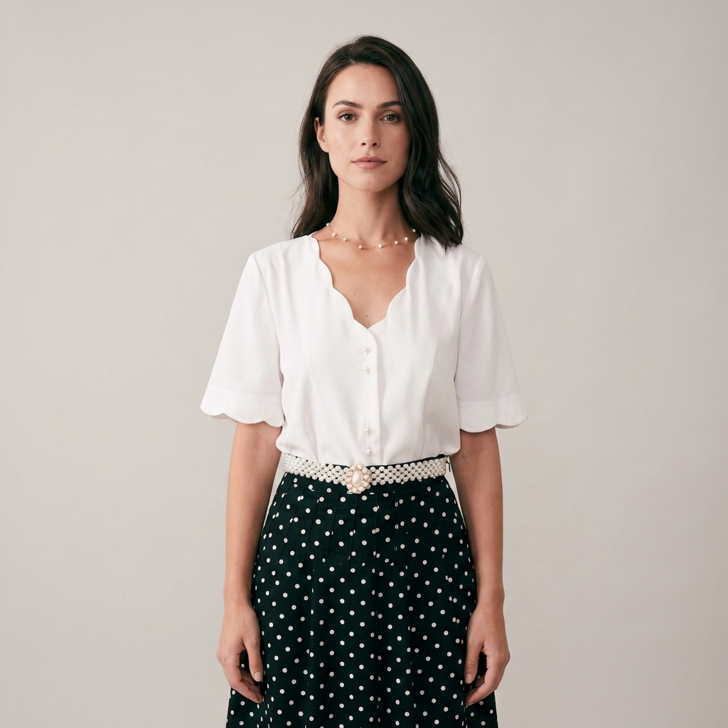 T-shirt Donna Bottoni in Perla Vestibilità Raffinata - Vesarelli