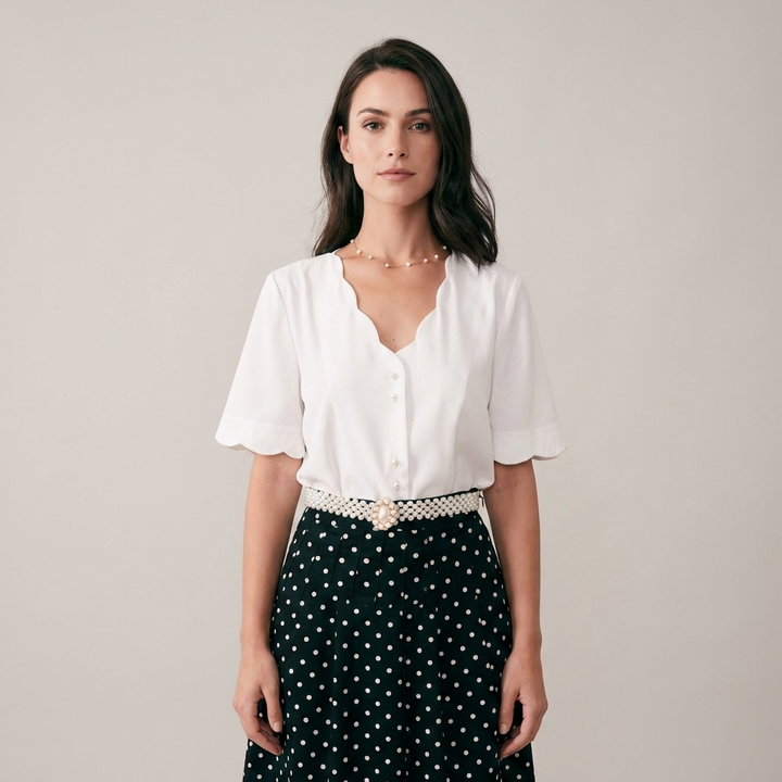 T-shirt Donna Bottoni in Perla Vestibilità Raffinata - Vesarelli
