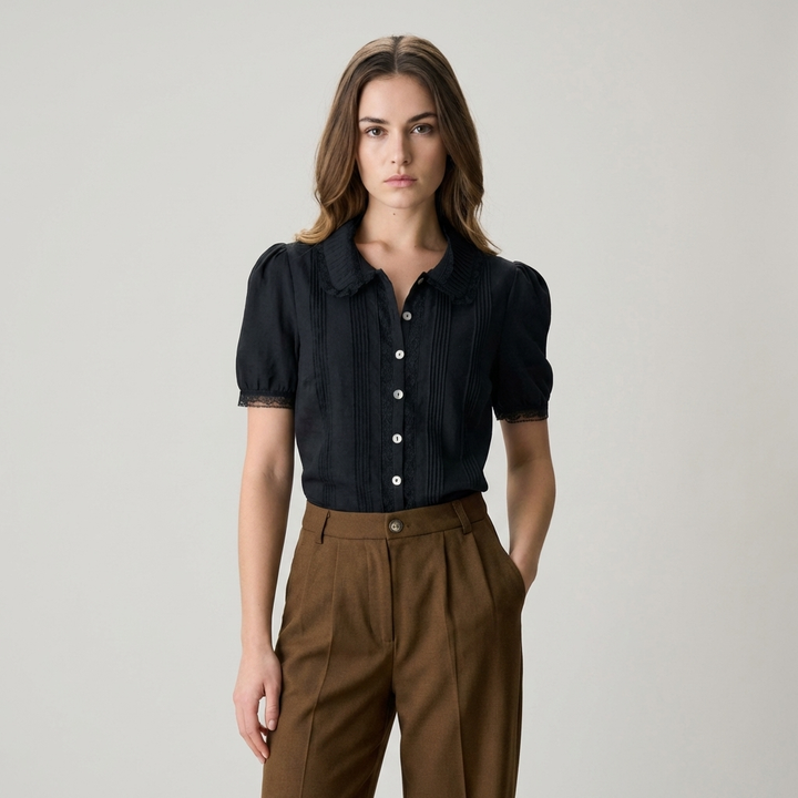 T-shirt Donna Cotone e Pizzo Vestibilità Regular - Vesarelli