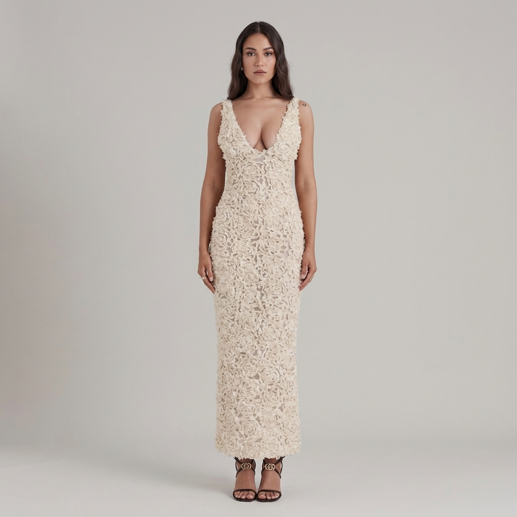 Abito Midi Donna Tubino Pizzo Spalline Larghe Cerimonia - Vesarelli