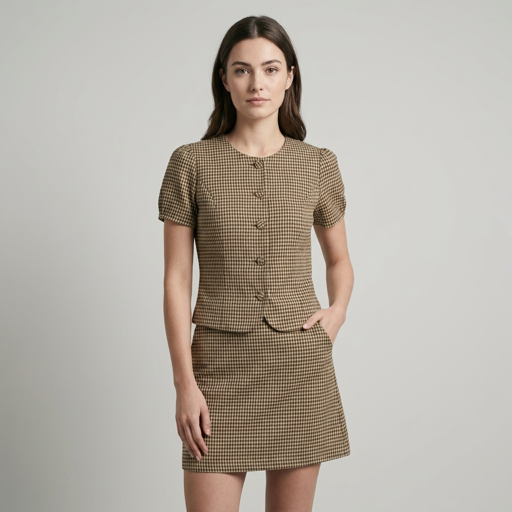 T-shirt Donna in Cotone Motivo Quadri Classica - Vesarelli