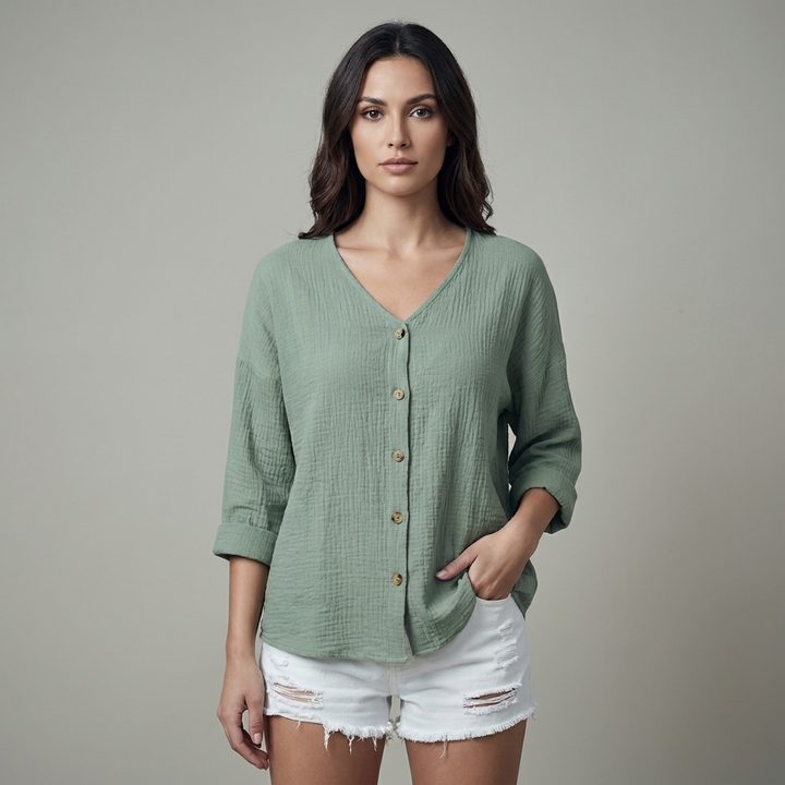 T-shirt Donna Scollo a V Vestibilità Raffinata - Vesarelli