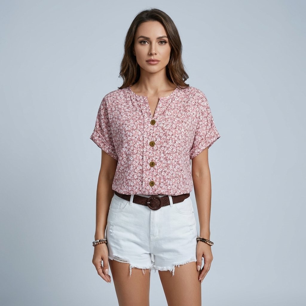 T-shirt Donna in Cotone Stampa Floreale Vestibilità Classica - Vesarelli