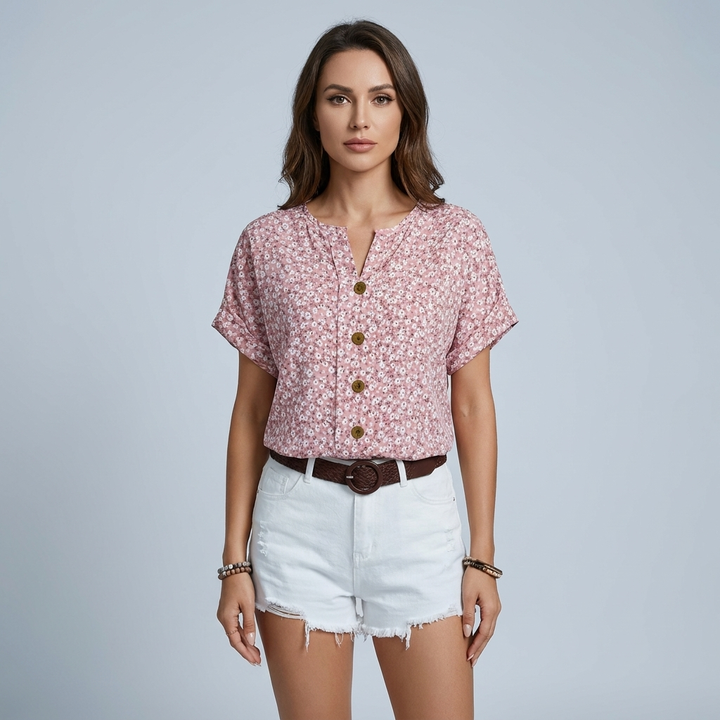 T-shirt Donna in Cotone Stampa Floreale Vestibilità Classica - Vesarelli