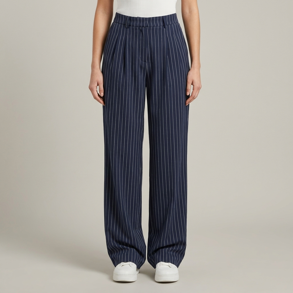 Pantaloni Donna Eleganti Tessuto Gessato Taglio Largo - Vesarelli