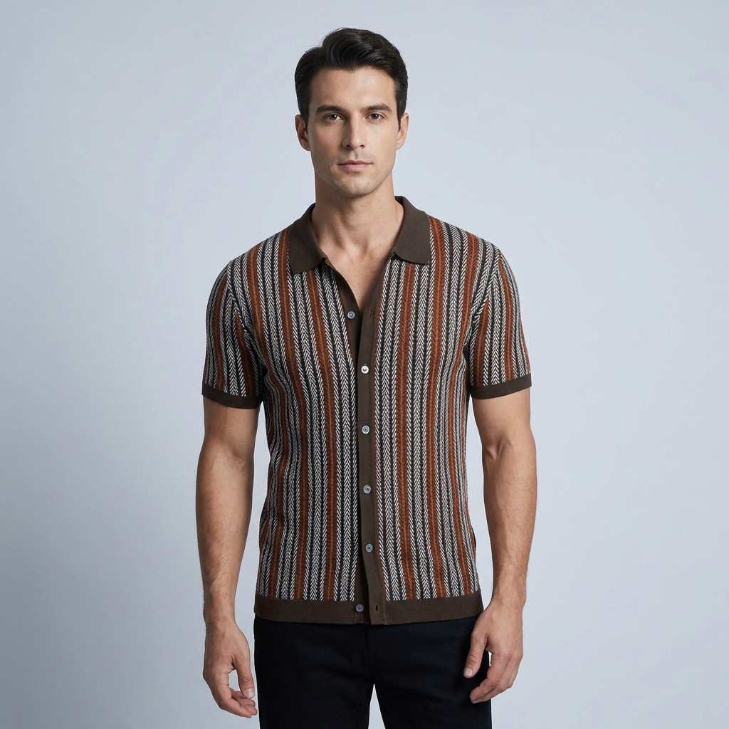 Polo Uomo Cotone Stampa Zigzag Vestibilità Classica - Vesarelli