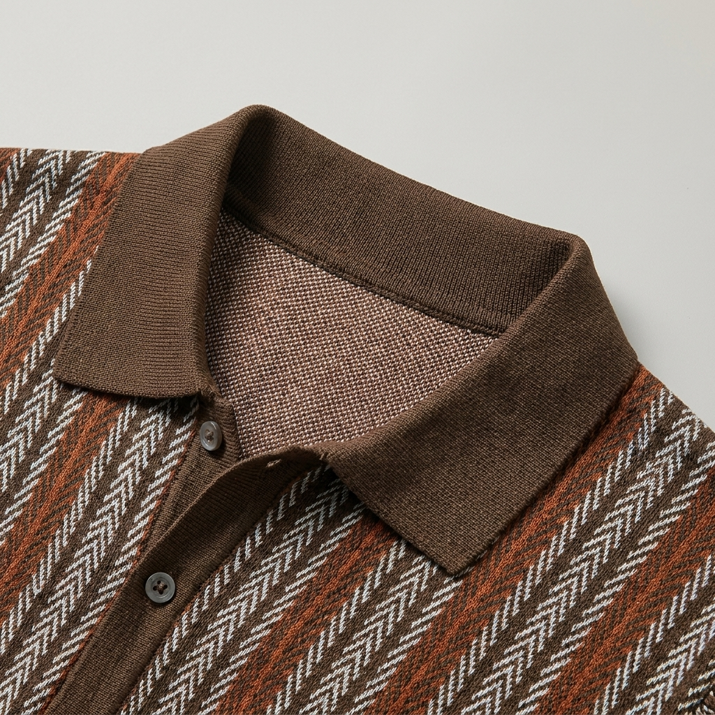 Polo Uomo Cotone Stampa Zigzag Vestibilità Classica