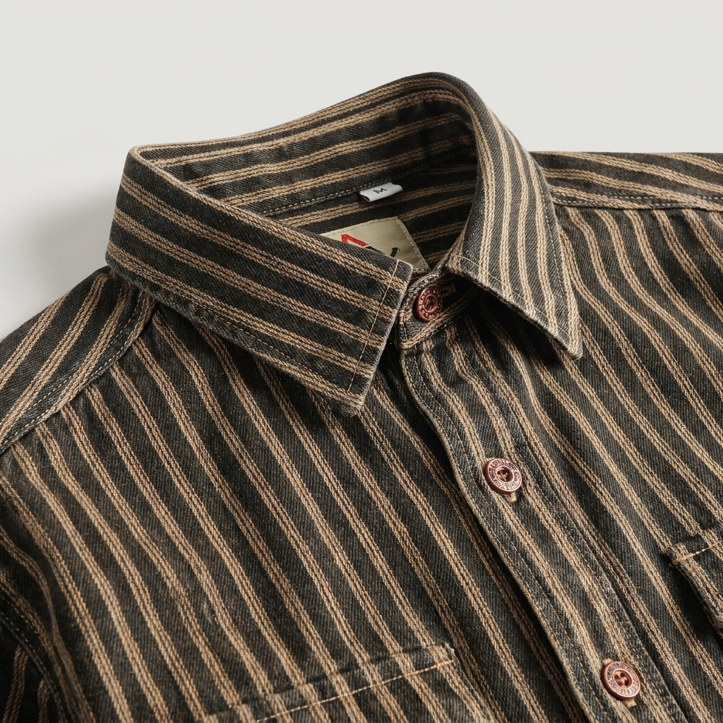 Camicia Uomo Cotone Righe Stile Retrò Regular Fit