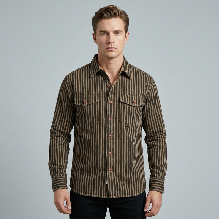 Camicia Uomo Cotone Righe Stile Retrò Regular Fit - Vesarelli