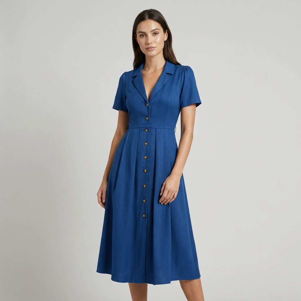 Abito Midi Donna Plissettato con Bottoni Frontali - Vesarelli