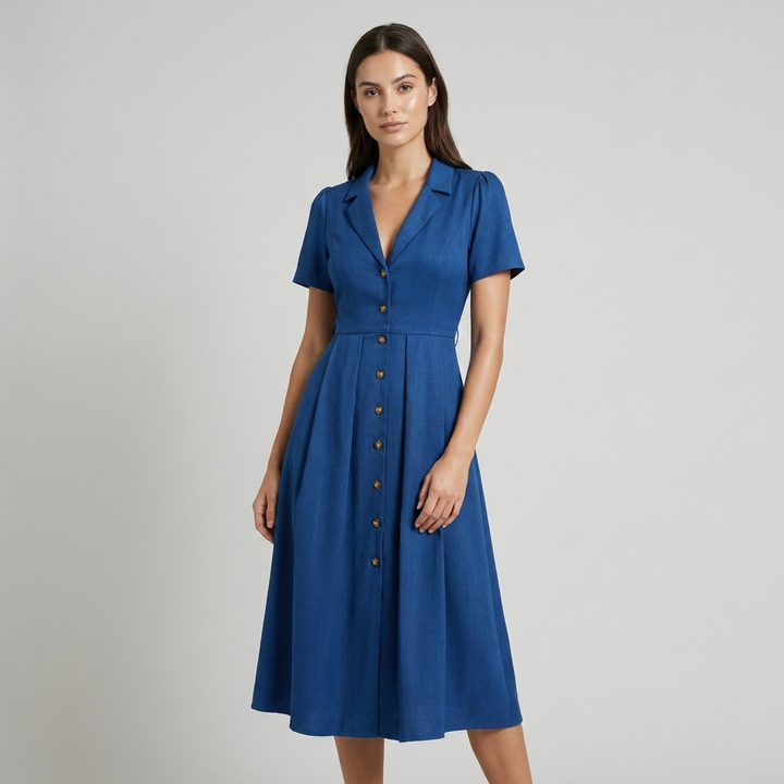 Abito Midi Donna Plissettato con Bottoni Frontali - Vesarelli