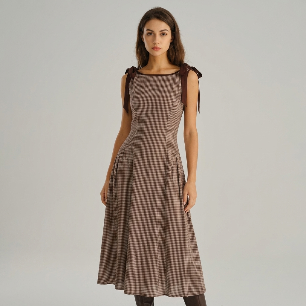 Abito Midi Donna Quadri Elegante Svasato - Vesarelli