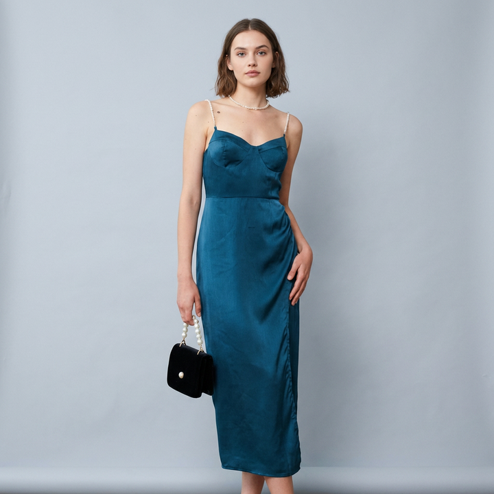 Abito midi donna elegante con spacco - Vesarelli
