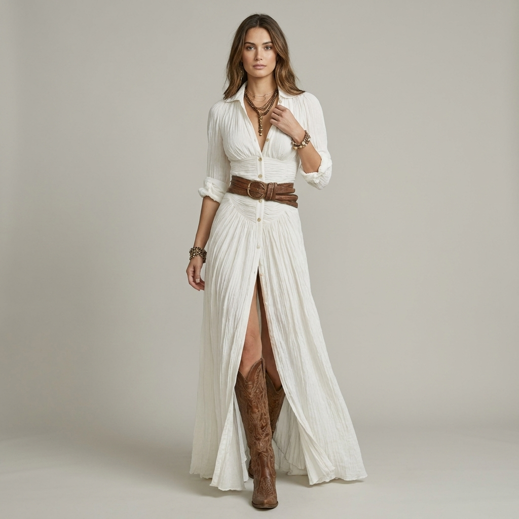 Abito Maxi Donna con Bottoni Scollo Classico - Vesarelli