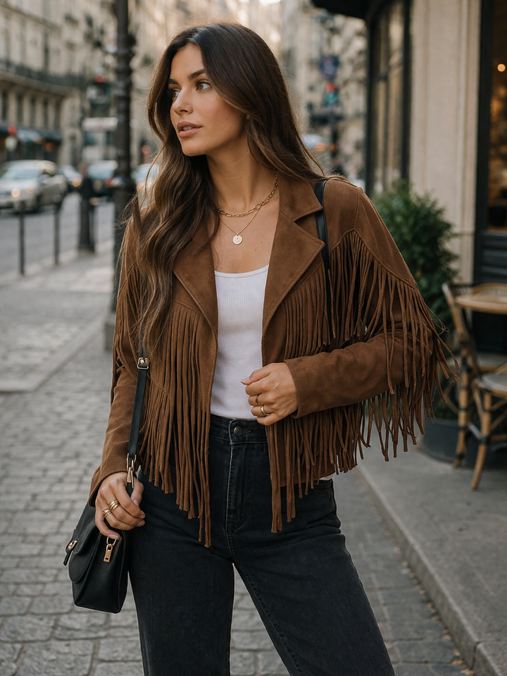 Giacca Donna in Daim con Frange Vestibilità Regular
