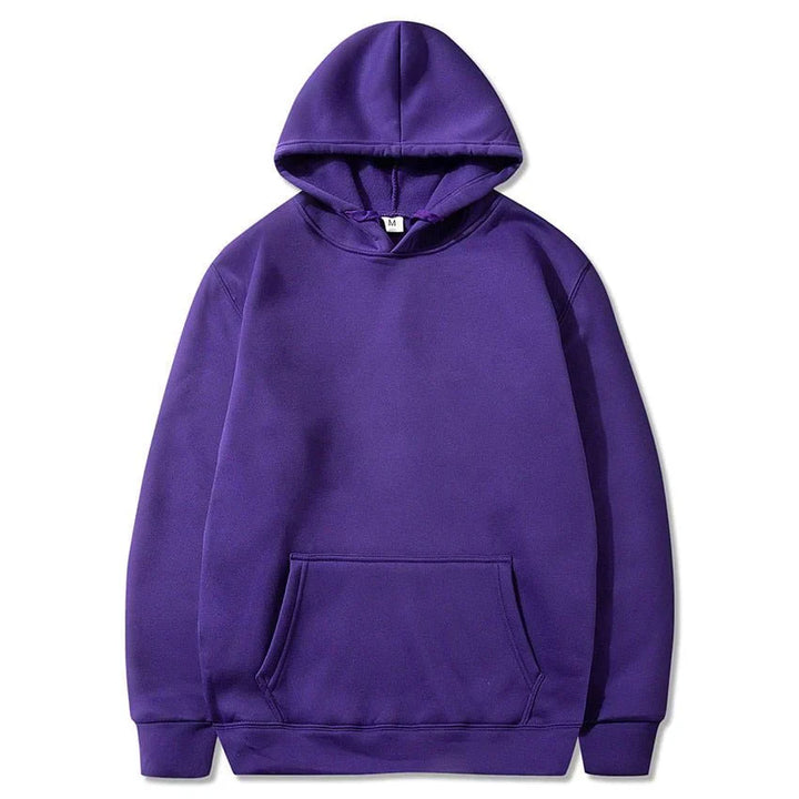 Felpa con cappuccio viola unisex, tasca frontale, cotone, moda casual, abbigliamento sportivo, taglia unica, ideale per autunno e inverno.