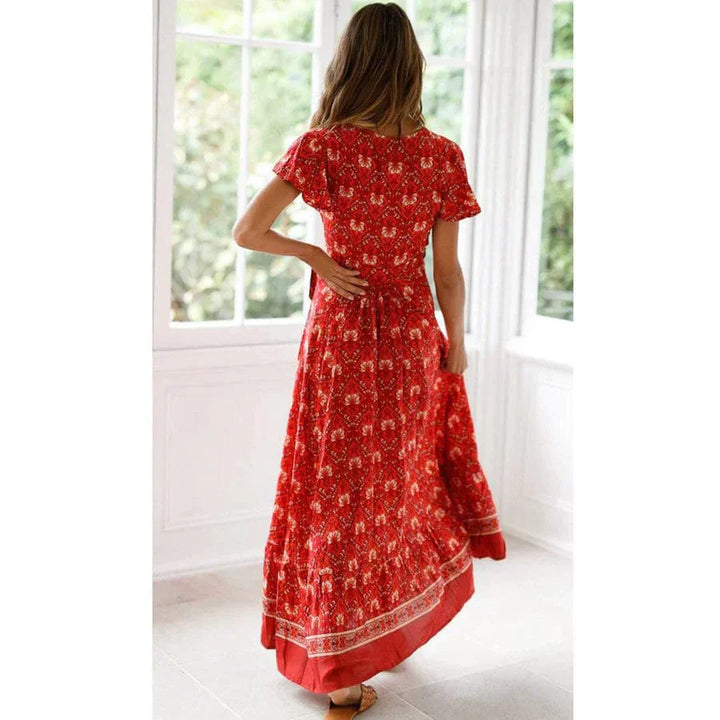 Abito lungo Donna stile Boho Portafoglio Spacco Laterale Fluido