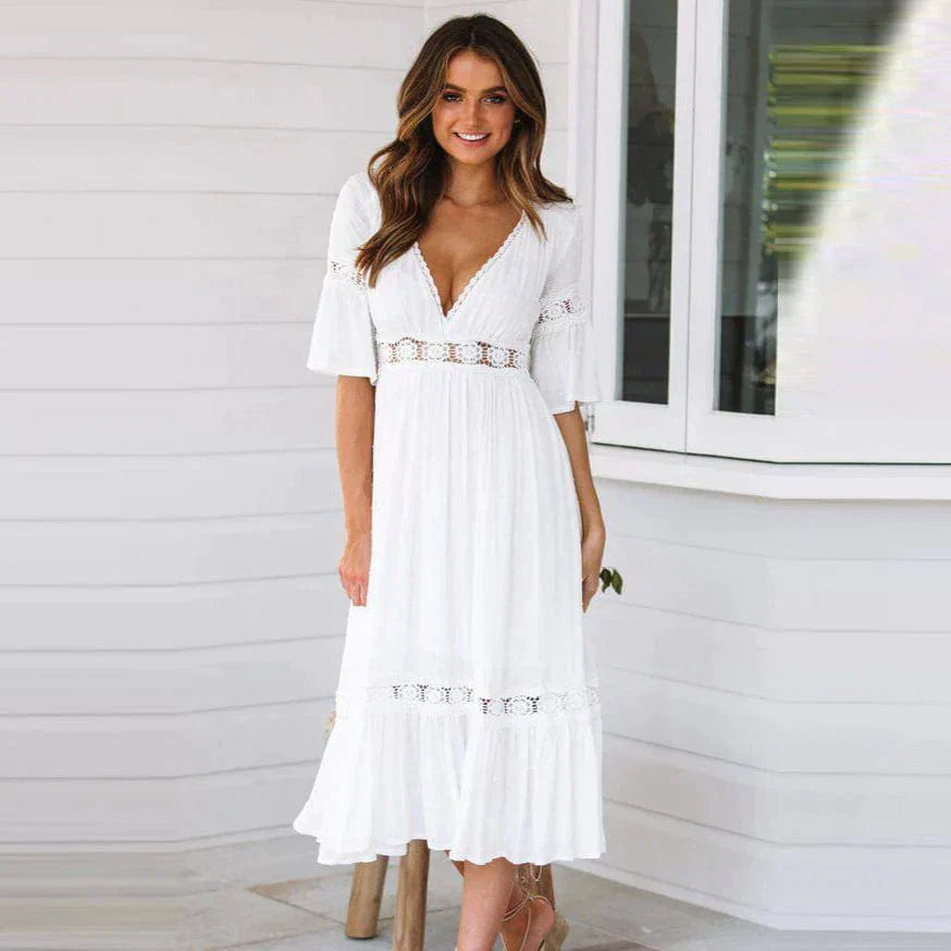Abito Estivo Donna Boho in Pizzo Trasparente Svasato - Vesarelli