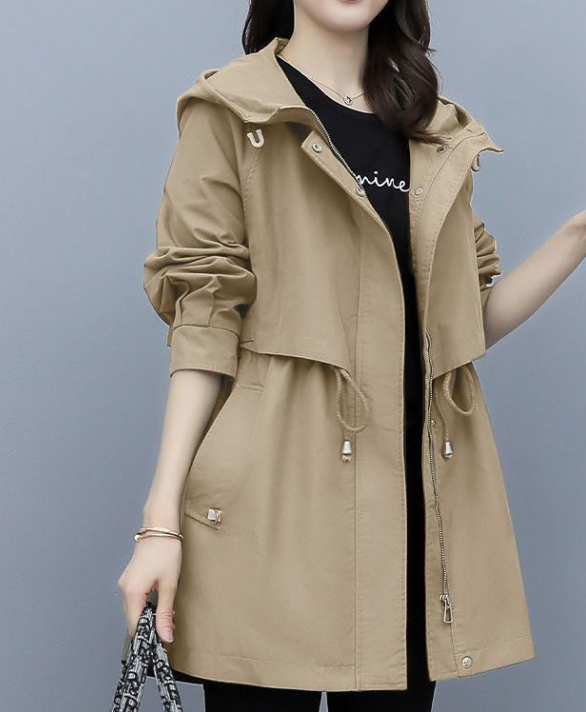 Trench Lungo Donna Impermeabile con Cappuccio