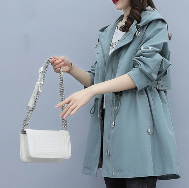 Trench Lungo Donna Impermeabile con Cappuccio
